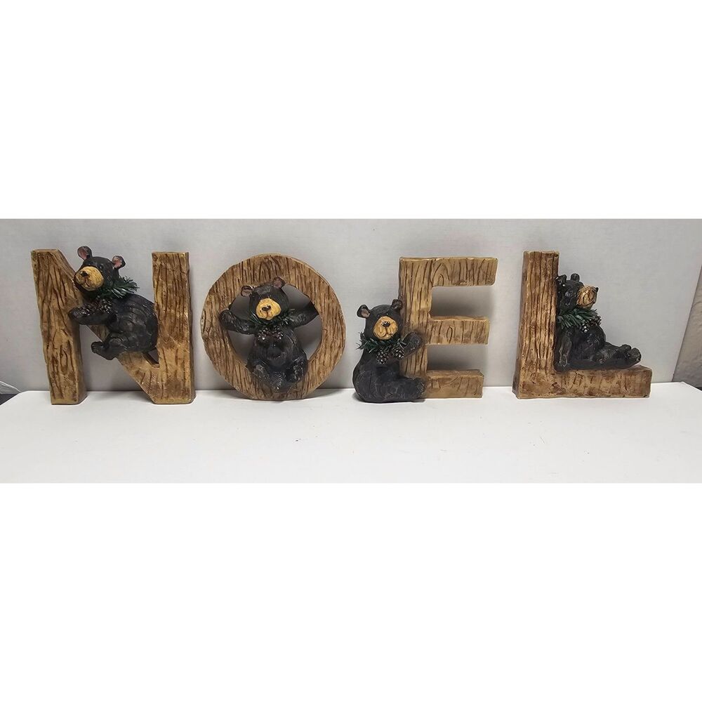 Rustic Black Bear NOEL Letter Blocks Christmas Decor Set 4 Piece